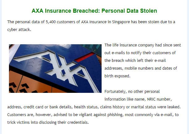 AXA Insurance Breached: Personal Data Stolen