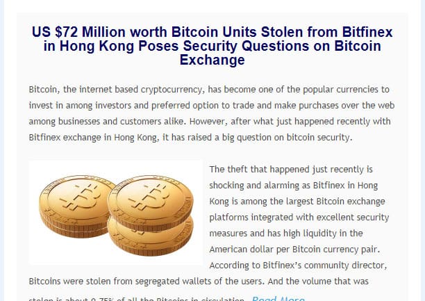 US $72 Million worth Bitcoin Units Stolen from Bitfinex in Hong Kong Poses Security Questions on Bitcoin Exchange