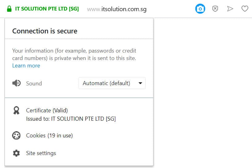 Opera Browser EV SSL Display